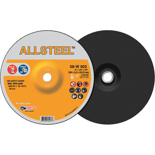 Meule ALLSTEEL, 9" x 1/8", Arbre 7/8", Oxyde d'aluminium, Type 27 Nuna Depot Inc.