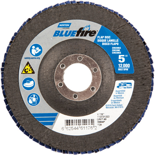 Bluefire Flap Disc, 5" x 7/8", Type 29, 40 Grit, Zirconia Alumina Nuna Depot Inc.