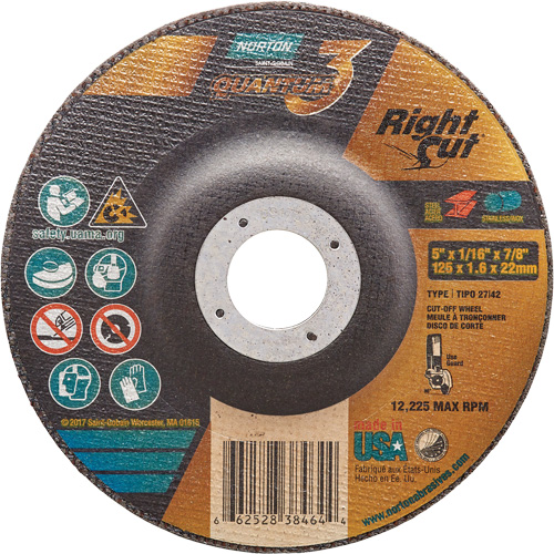 Quantum3 RightCut Cut-Off Wheel, 5" x 1/16", 7/8" Arbor, Type 27/42, Ceramic Alumina, 12225 RPM Nuna Depot Inc.