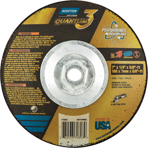 Quantum3 SG Saucer Wheel, 7" x 1/4", 5/8"-11 Arbor, Ceramic Alumina, Type 28 Nuna Depot Inc.