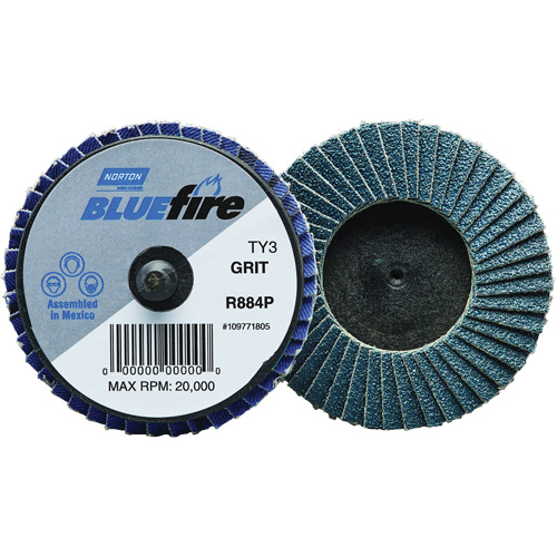 BlueFire&reg; R884P Plastic Flat Mini Flap Disc, 2" x Type 27, P60 Grit, Zirconia Alumina Nuna Depot Inc.