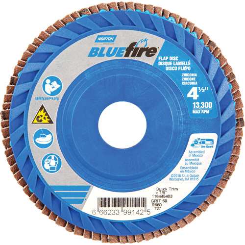 BlueFire&reg; Medium Grade Flap Disc, 4-1/2" x 7/8", Type 27, 60 Grit, Zirconia Alumina Nuna Depot Inc.