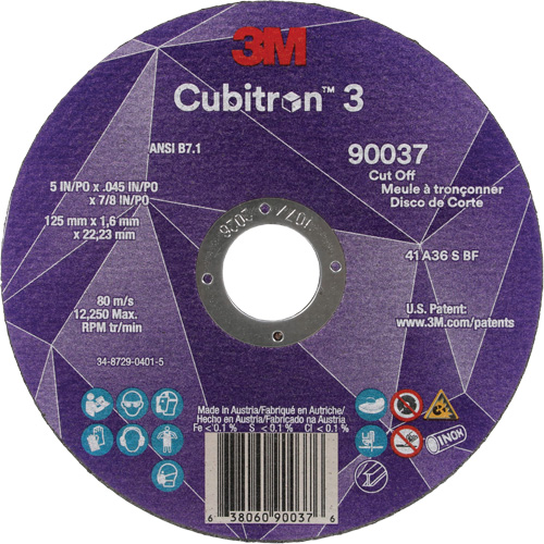 Cubitron 3 Cut-Off Wheel, 5" x 0.045", 7/8" Arbor, Type 1, Ceramic, 12250 RPM Nuna Depot Inc.