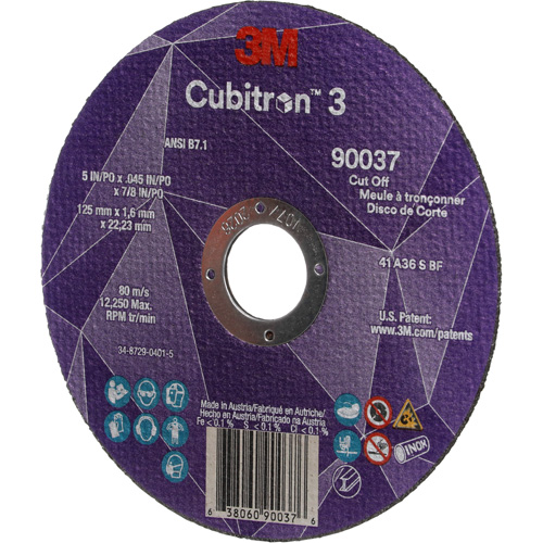 Cubitron 3 Cut-Off Wheel, 5" x 0.045", 7/8" Arbor, Type 1, Ceramic, 12250 RPM Nuna Depot Inc.