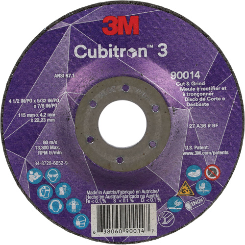 Cubitron 3 Cut & Grind Wheel, 4-1/2" x 5/32", 7/8" Arbor, Type T27, 36+ Grit, Ceramic Nuna Depot Inc.