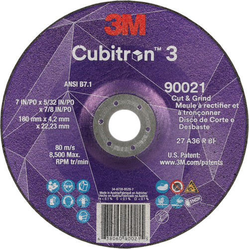 Cubitron 3 Cut & Grind Wheel, 7" x 5/32", 7/8" Arbor, Type T27, 36+ Grit, Ceramic Nuna Depot Inc.