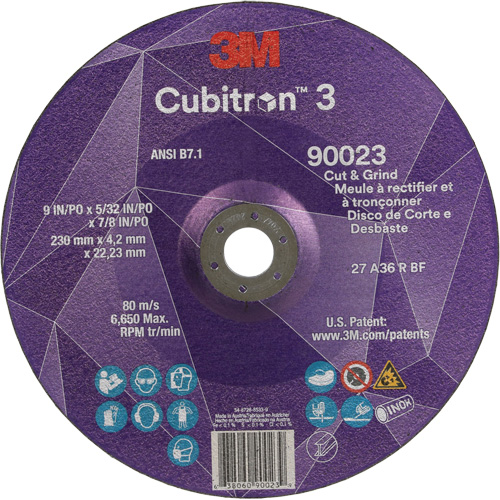 Meule &agrave; couper & tronçonner Cubitron 3, 9" x 5/32", Arbre de 7/8", Type T27, Grain de 36+, C&eacute;ramique Nuna Depot Inc.