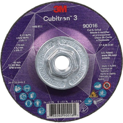 Meule &agrave; couper & tronçonner Cubitron 3, 4-1/2" x 5/32", Arbre de 5/8"-11, Type T27, Grain de 36+, C&eacute;ramique Nuna Depot Inc.