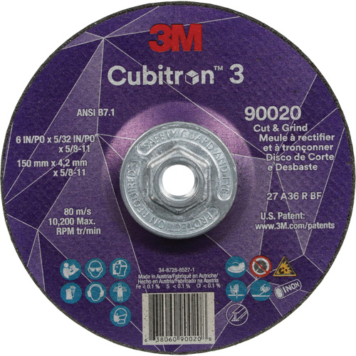 Cubitron 3 Cut & Grind Wheel, 6" x 5/32", 5/8"-11 Arbor, Type T27, 36+ Grit, Ceramic Nuna Depot Inc.
