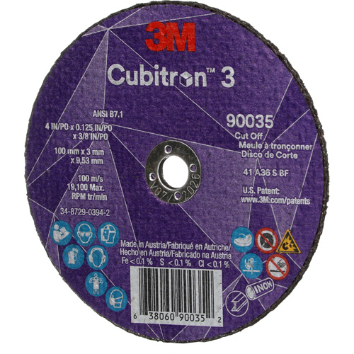 Meule &agrave; tronçonner Cubitron 3, 4" x 1/8", Arbre de 3/8", Type T1, C&eacute;ramique, 21000 Tr/min Nuna Depot Inc.