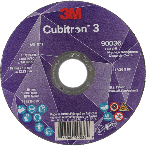 Cubitron 3 Cut-Off Wheel, 4-1/2" x 0.045", 7/8" Arbor, Type T1, Ceramic, 13300 RPM Nuna Depot Inc.