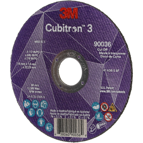 Cubitron 3 Cut-Off Wheel, 4-1/2" x 0.045", 7/8" Arbor, Type T1, Ceramic, 13300 RPM Nuna Depot Inc.