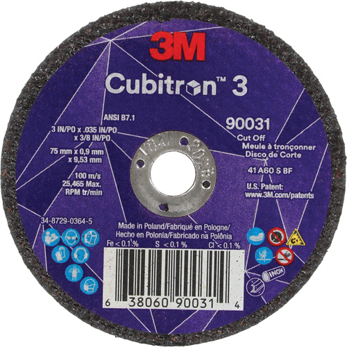 Meule &agrave; tronçonner Cubitron 3, 3" x 0,035", Arbre de 3/8", Type T1, C&eacute;ramique, 21000 Tr/min Nuna Depot Inc.
