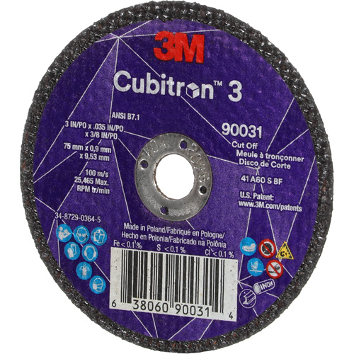 Meule &agrave; tronçonner Cubitron 3, 3" x 0,035", Arbre de 3/8", Type T1, C&eacute;ramique, 21000 Tr/min Nuna Depot Inc.