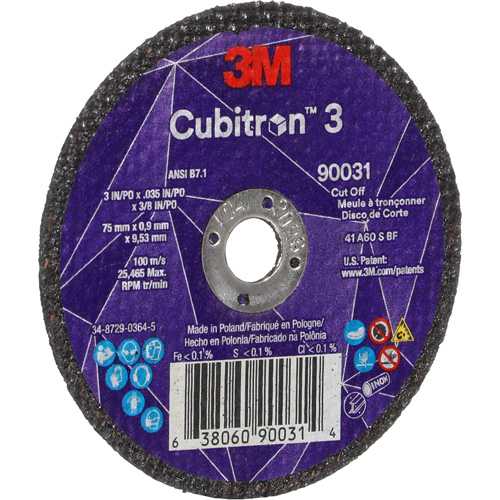 Meule &agrave; tronçonner Cubitron 3, 3" x 0,035", Arbre de 3/8", Type T1, C&eacute;ramique, 21000 Tr/min Nuna Depot Inc.