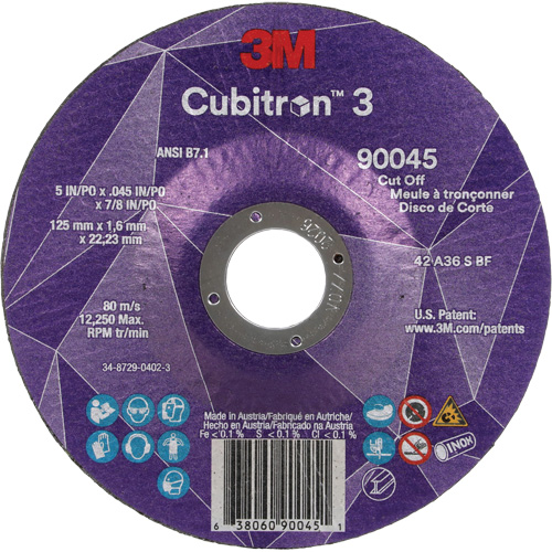 Cubitron 3 Cut-Off Wheel, 5" x 0.045", 7/8" Arbor, Type T27, Ceramic, 12250 RPM Nuna Depot Inc.