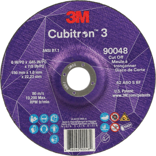 Cubitron 3 Cut-Off Wheel, 6" x 0.045", 7/8" Arbor, Type T27, Ceramic, 10200 RPM Nuna Depot Inc.