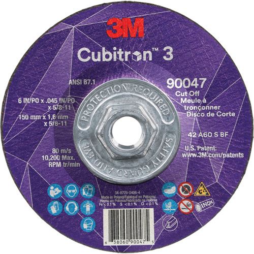 Cubitron 3 Cut-Off Wheel, 6" x 0.045", 5/8"-11 Arbor, Type T27, Ceramic, 10200 RPM Nuna Depot Inc.