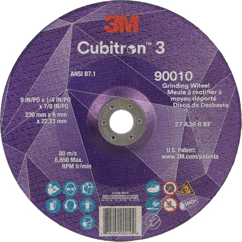 Cubitron 3 Depressed Centre Grinding Wheel, 9" x 1/4", 7/8" Arbor, Ceramic, Type T27 Nuna Depot Inc.