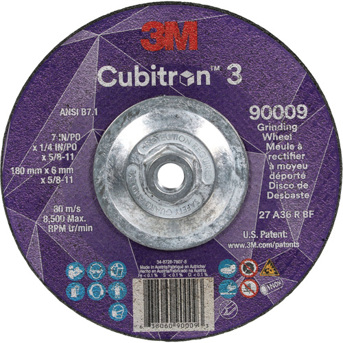 Cubitron 3 Depressed Centre Grinding Wheel, 7" x 1/4", 5/8"-11 Arbor, Ceramic, Type T27 Nuna Depot Inc.