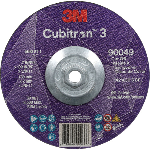 Cubitron 3 Cut-Off Wheel, 7" x 0.09", 5/8"-11 Arbor, Type T27, Ceramic, 8500 RPM Nuna Depot Inc.