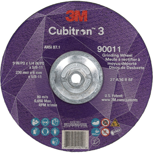 Cubitron 3 Depressed Centre Grinding Wheel, 9" x 0.25", 5/8"-11 Arbor, Ceramic, Type T27 Nuna Depot Inc.
