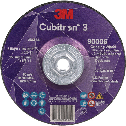 Cubitron 3 Depressed Centre Grinding Wheel, 6" x 0.25", 5/8"-11 Arbor, Ceramic, Type T27 Nuna Depot Inc.