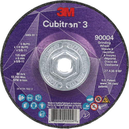 Cubitron 3 Depressed Centre Grinding Wheel, 5" x 0.25", 5/8"-11 Arbor, Ceramic, Type T27 Nuna Depot Inc.