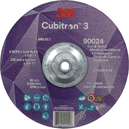 Cubitron 3 Cut and Grind Wheel, 9" x 5/32", 5/8"-11 Arbor, Type 27, 36 Grit, Ceramic Nuna Depot Inc.