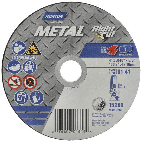 Metal RightCut Right Angle Cut-Off Wheel, 4-1/2" x 0.04", 7/8" Arbor, Type 01/41, Aluminum Oxide, 13580 RPM Nuna Depot Inc.