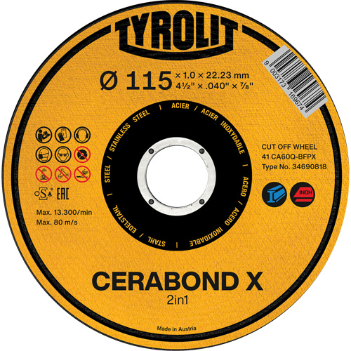 CA60Q-BFPX CERABOND X Cut-Off Wheel, 4-1/2" x 0.039", 7/8" Arbor, Type 1 Nuna Depot Inc.