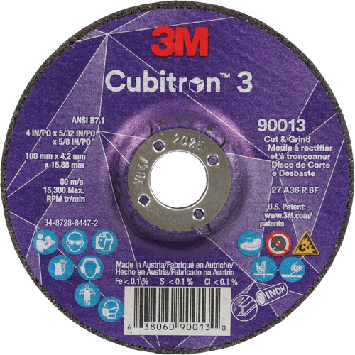 Cubitron 3 Cut & Grind Wheel, 4" x 39/250", 5/8" Arbor, Type 27, 36 Grit, Ceramic Nuna Depot Inc.