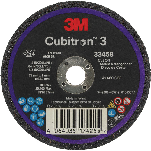 Cubitron 3 Cut-Off Wheel, 3" x 0.039", 3/8" Arbor, Ceramic Nuna Depot Inc.