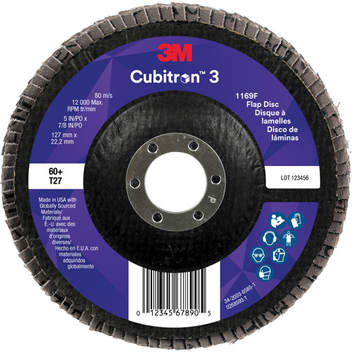 Cubitron 3 Flat Flap Disc 1169F, 5" x 7/8", Type T27, 60+ Grit, Ceramic Nuna Depot Inc.