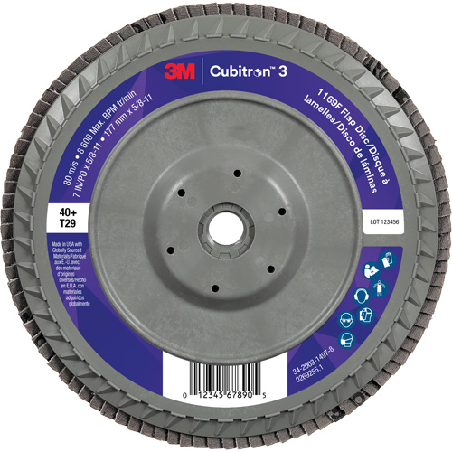 Disque &agrave; lamelles conique 1169F Cubitron 3 &agrave; changement rapide, 7" x 5/8"-11, Type T29, Grain 40+, C&eacute;ramique Nuna Depot Inc.