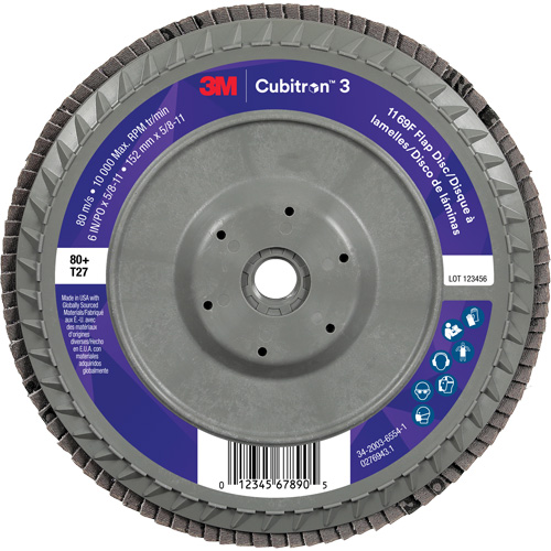 Cubitron 3 Flat Flap Disc with Quick Change 1169F, 6" x 5/8"-11, Type T27, 80+ Grit, Ceramic Nuna Depot Inc.