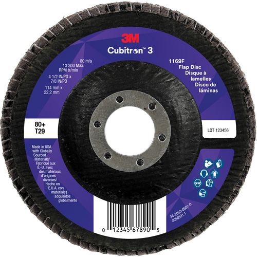 Cubitron 3 Conical  Flap Disc 1169F, 4-1/2" x 7/8", Type T29, 80+ Grit, Ceramic Nuna Depot Inc.