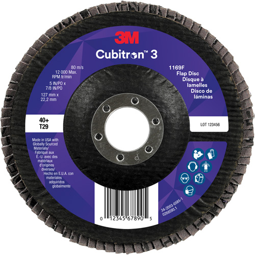 Cubitron 3 Conical  Flap Disc 1169F, 5" x 7/8", Type T29, 40+ Grit, Ceramic Nuna Depot Inc.