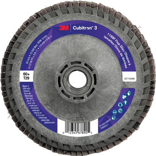 Disque &agrave; lamelles conique 1169F Cubitron 3 &agrave; changement rapide, 4-1/2" x 5/8"-11, Type T29, Grain 60+, C&eacute;ramique Nuna Depot Inc.