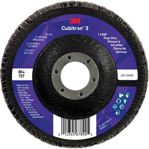 Cubitron 3 Flat Flap Disc 1169F, 4-1/2" x 7/8", Type T27, 80+ Grit, Ceramic Nuna Depot Inc.