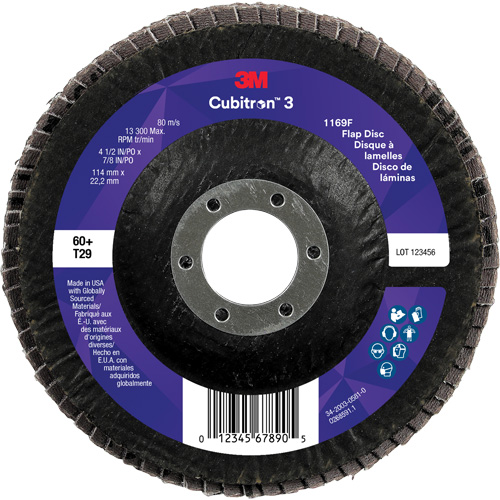 Cubitron 3 Conical  Flap Disc 1169F, 4-1/2" x 7/8", Type T29, 60+ Grit, Ceramic Nuna Depot Inc.