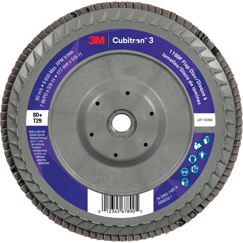Disque &agrave; lamelles plate 1169F Cubitron 3, 7" x 5/8"-11, Type T29, Grain 80+, C&eacute;ramique Nuna Depot Inc.