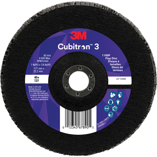 Cubitron 3 Flat Flap Disc 1169F, 7" x 7/8", Type T27, 40+ Grit, Ceramic Nuna Depot Inc.