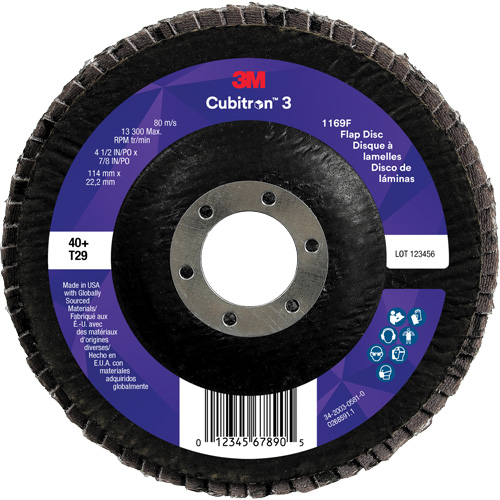Cubitron 3 Conical  Flap Disc 1169F, 4-1/2" x 7/8", Type T29, 40+ Grit, Ceramic Nuna Depot Inc.