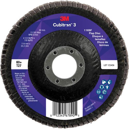 Cubitron 3 Flat Flap Disc 1169F, 4-1/2" x 7/8", Type T27, 60+ Grit, Ceramic Nuna Depot Inc.