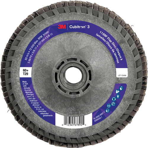 Disque &agrave; lamelles Cubitron 3 1169F, 5" x 5/8"-11, Type T29, Grain 60+, C&eacute;ramique Nuna Depot Inc.