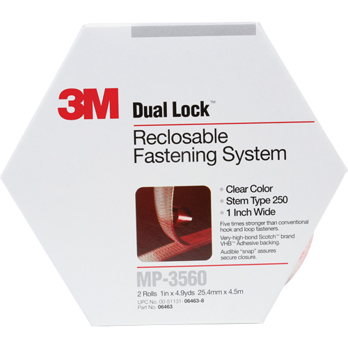 Attache refermable Dual Lock, Auto-appariement, 5 vg x 1", Adh&eacute;sif, Transparent Nuna Depot Inc.