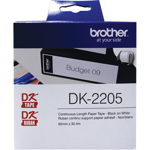 Ruban d'&eacute;tiquettes &agrave; longueur continue de s&eacute;rie DK, Papier, Noir sur blanc, Largeur de 2-1/2" Nuna Depot Inc.