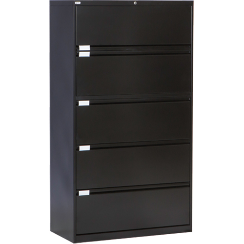 Lateral Filing Cabinet, Steel, 5 Drawers, 36" W x 18" D x 65-1/2" H, Black Nuna Depot Inc.