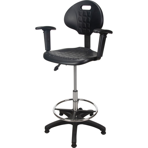 Heavy-Duty Ergonomic Stool with Adjustable Arm Rests, Stationary, Adjustable, 39" - 48", Polyurethane Seat, Black Nuna Depot Inc.
